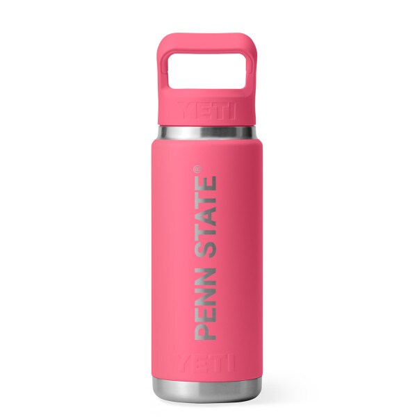 Yeti 26oz pink bottle with Penn State and straw cap